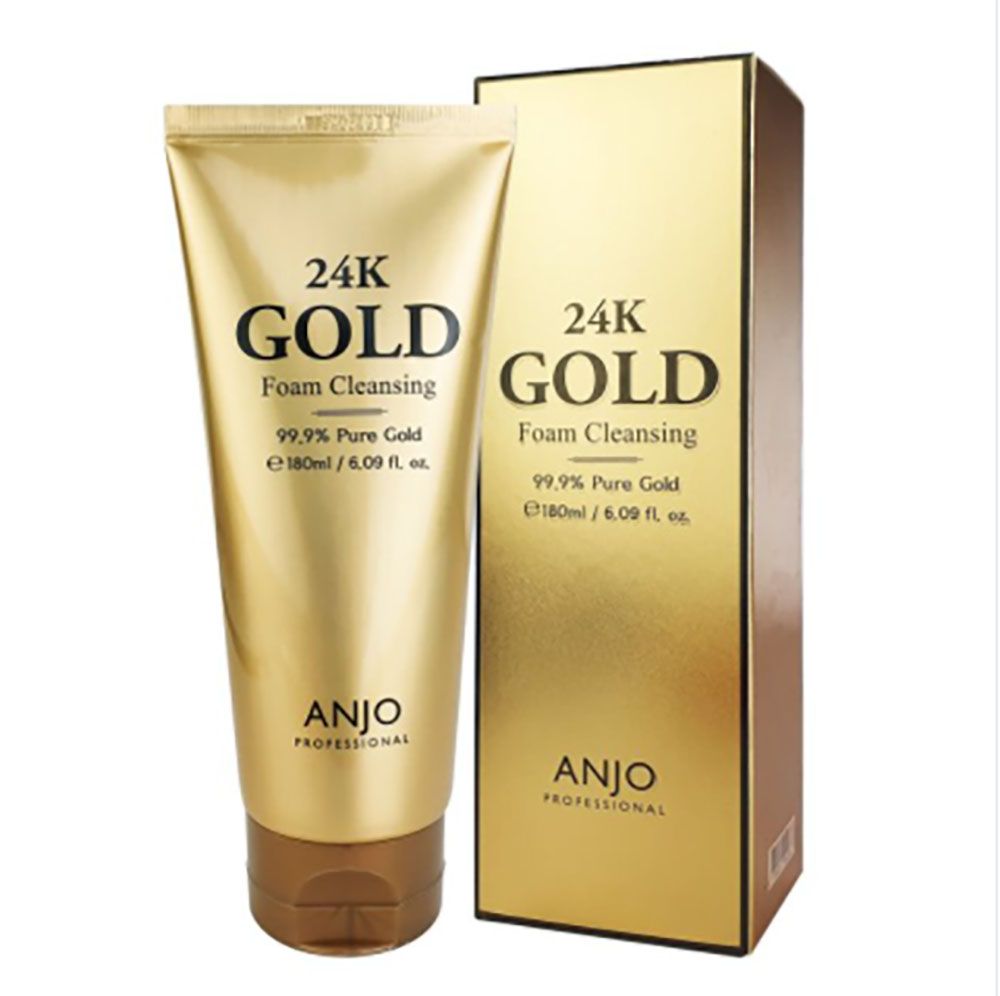 [ANJO] 24K Gold Foam Cleanser 180ml – 99.9% Pure Gold, Soothing Vegetable Extract, Deep Pore Cleanser, Removes Dead Skin Cells-Made in Korea